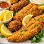 Southern Fried Catfish with crispy cornmeal coating served on a plate.