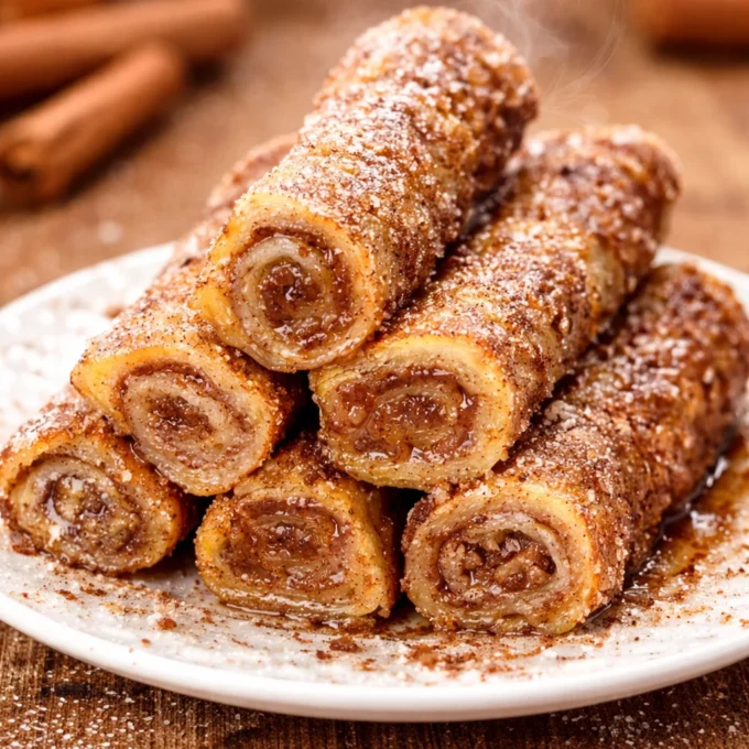 Delicious Cinnamon Roll French Toast Roll-Ups with cream cheese filling and cinnamon sugar coating.